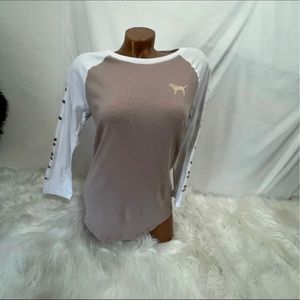 PINK Victoria Secret Pink & White Bling Top vintage colorblock